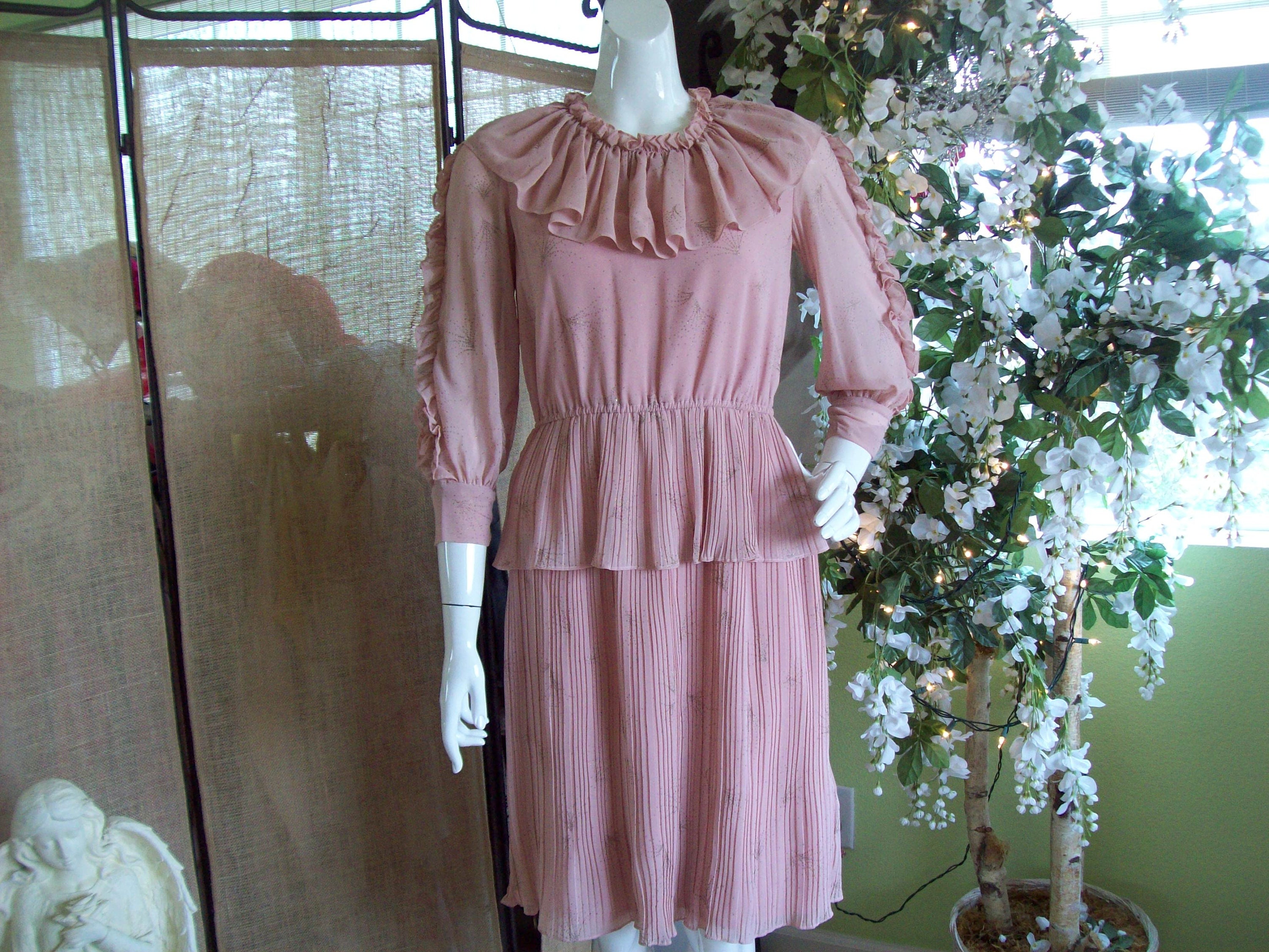 green emerald velvet dress Long Dusty Rose Peplum Formal Dress with Long Sleeves Dusty Rose / 18 main image 1