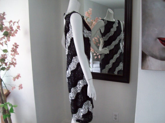 Cache Dress Black Silver Diagonal Stripe Dress Se… - image 6