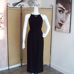 Sexy Hourglass Black Dress Criss-Cross Rhinestone Sheer Back Long Sexy Slit Cocktail NY Eve Clubbing Disco Party Sparkle Straps Sz 4