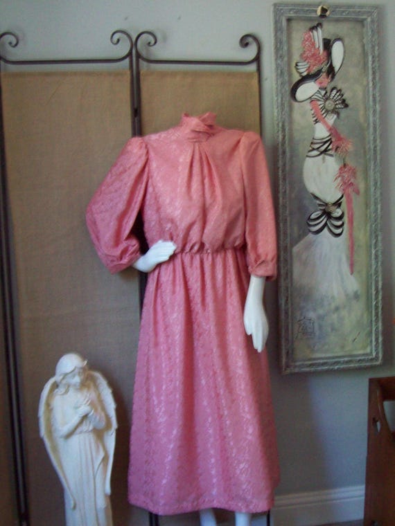 Vintage Rose-gold Dress Edwardian/victorian Vibe High Neck Satin Jacquard  High Tea Theater-play, USA Union Label Sz 12 - Etsy