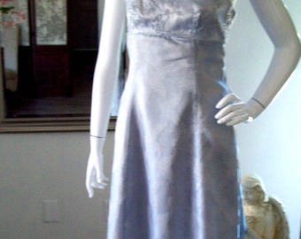 Silver Lilac Formal Sparkle Misty Frozen Ice Empire Waist Square Open Back Satin Lined Winter Formal Prom NY Eve Gown Vintage by "Polly"