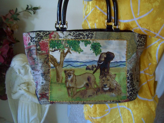 Vintage Beaded Elephant Purse, Beaded Safari Purse