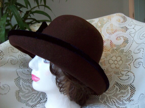 Cocoa Brown Wool Hat Made in Italy Hat Faux Fur T… - image 5