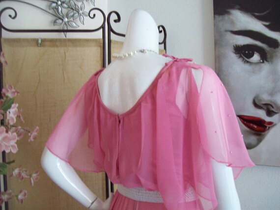 Flutter Sleeves Jewel Neckline Chiffon Dress Pearl Pink