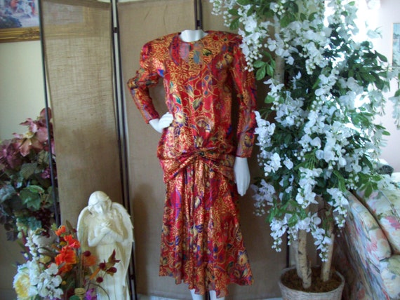 Party Dress Red and Gold Silk by The Silk Farm Dr… - image 3