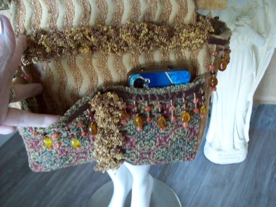 Boho Tapestry Shoulder-Handbag BeJeweled Gold-Bro… - image 6