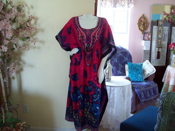 Kaftan Dress Oversized Free Size Blue-Fuchsia Gli… - image 1