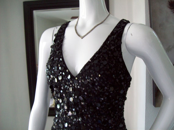 Black Spangle Party Dress Lrg Sequins Shimmy Dres… - image 2
