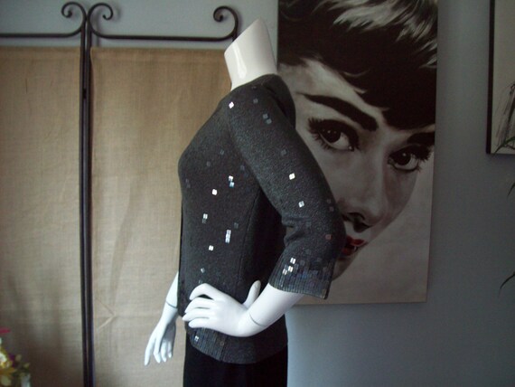 Joseph A. Charcoal Gray Sequin Shell-Sweater Set … - image 5