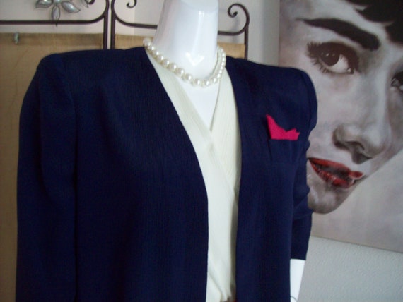 2-Pc Dress and Coat Vintage Leslie Fay Navy Coat … - image 3