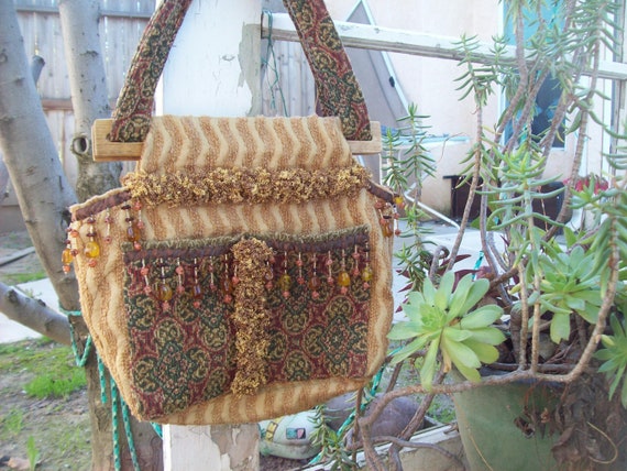 Boho Tapestry Shoulder-Handbag BeJeweled Gold-Bro… - image 8