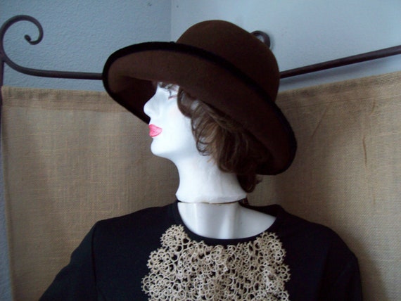 Cocoa Brown Wool Hat Made in Italy Hat Faux Fur T… - image 1