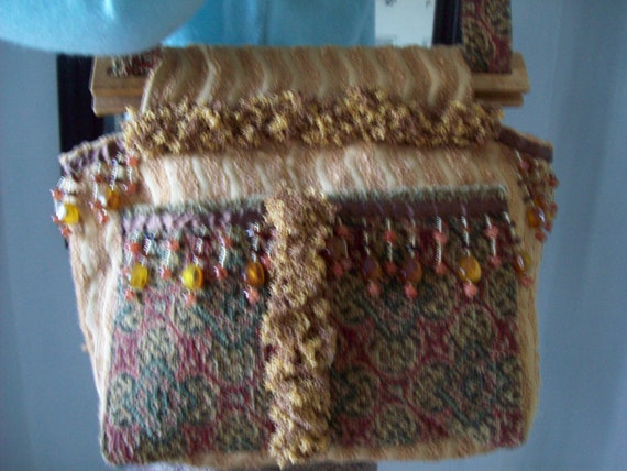 Boho Tapestry Shoulder-Handbag BeJeweled Gold-Bro… - image 2