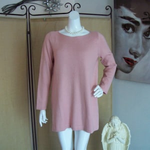 J.Jill Cotton Blend Knit Tunic Dusty Rose Pink Boat Neck Winter Top Cozy Comfy Fabric Office Casual Long Sleeves Side Slits Sz M