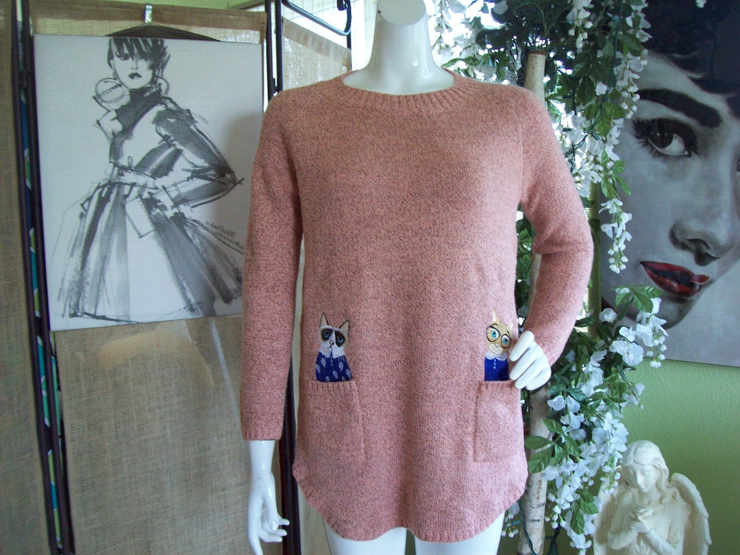 Siamese Cat Sweater Sassy Cat Top Professor Cat Variegated Peach Long