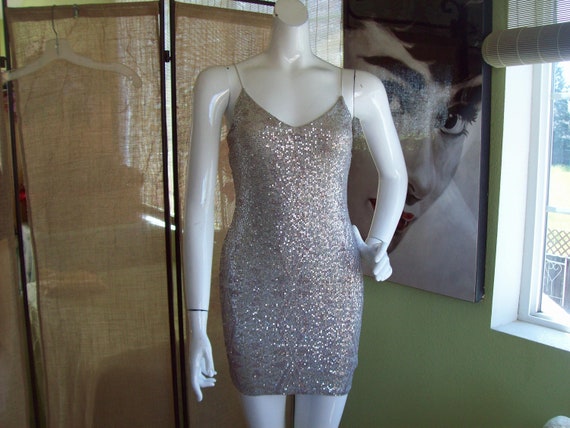 Silver Variegated Bodycon Silver-red Variegated Spangles Clubbing Party  Dress Creamy Ivory Lining Prom Bodycon Sz L - Etsy
