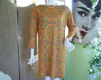 Groovy Hippie Dress Peace Love and Polyester1960s Neon Psychedelic Twiggy Dress Flower Child Bohemian Union Tag USA
