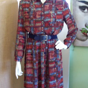 Career Dress "Willi Smith" Petites Shirtdress Belted Long Sleeves Stand-Up Collar Button-Up Bodice USA Winter Dress