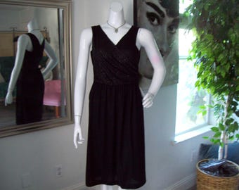 Joy Stevens Black Sparkle Dress Criss-Cross Bodice Criss-Cross Back Ruched Side Little Black Dress Cocktail Holiday Party Sz 5-6
