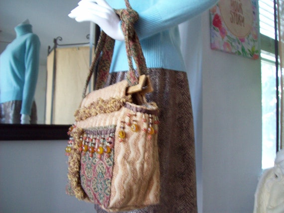 Boho Tapestry Shoulder-Handbag BeJeweled Gold-Bro… - image 3