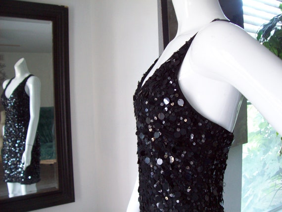 Black Spangle Party Dress Lrg Sequins Shimmy Dres… - image 9