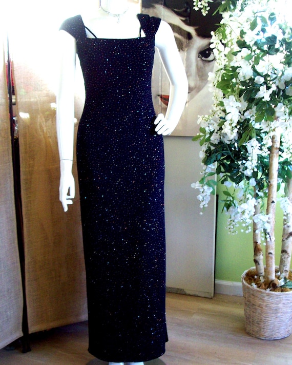 cache navy blue dress Navy Crepe Fitted Column Dress With Short Ruffle Sleeves main image 0