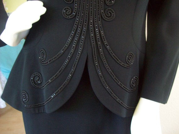 Black Evening Gown with Attached Beaded Jacket by… - image 4