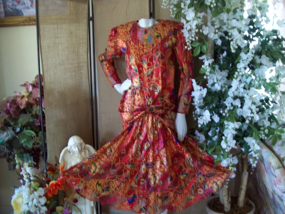 1980s Red-Gold Silk Dress The Silk Farm Dress Grea