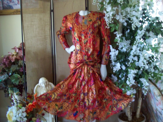 Party Dress Red and Gold Silk by The Silk Farm Dr… - image 1