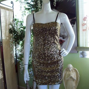 Bodycon Party Dress Liquid Gold Sequins Built-In Bra Adjustable Straps Disco Dress New Years Eve Dress Sz S