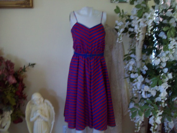 Vintage Sundress w/Jacket, Blue-Red Stripe Sundres