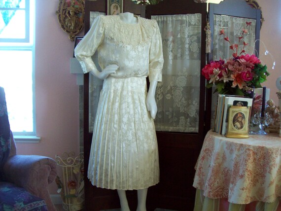 white christmas dresses Cream Jacquard Faux Wrap Pauline Dress main image 1