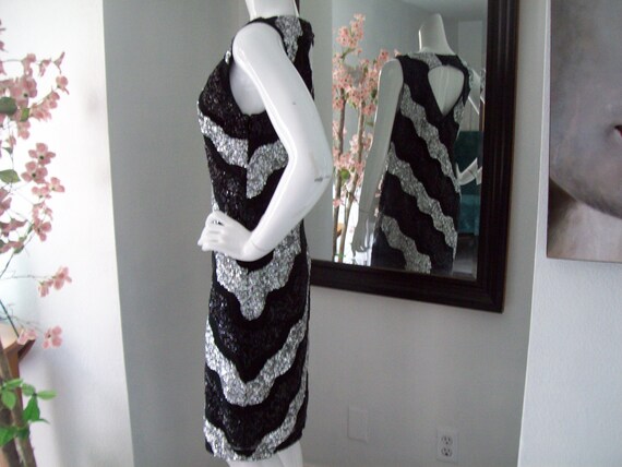 Cache Dress Black Silver Diagonal Stripe Dress Se… - image 7