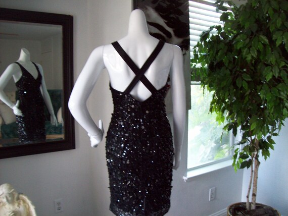 Black Spangle Party Dress Lrg Sequins Shimmy Dres… - image 6