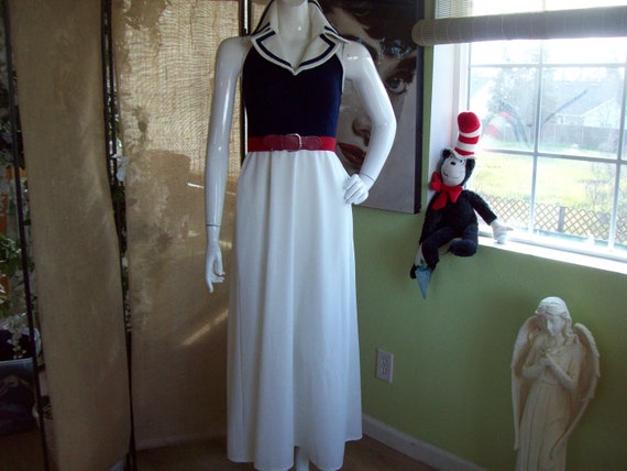 SALE:  Large Collar Halter 60s Dress Maxi Patriot… - image 7