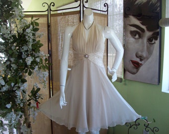 NWT Marilyn Dress Maggy London Halter Some LIke It Hot Cocktail Disco Ballroom Dance Champagne Blush Sz 6