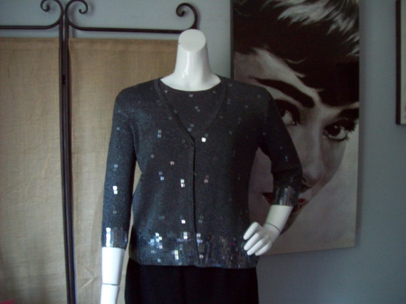 Joseph A. Charcoal Gray Sequin Shell-Sweater Set … - image 1