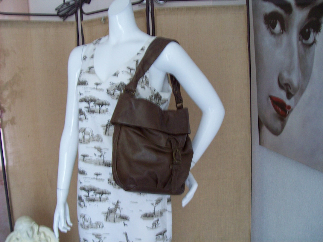 Chocolate Brown Leather Shoulder Bag Wide Strap Handbag Soft Leather