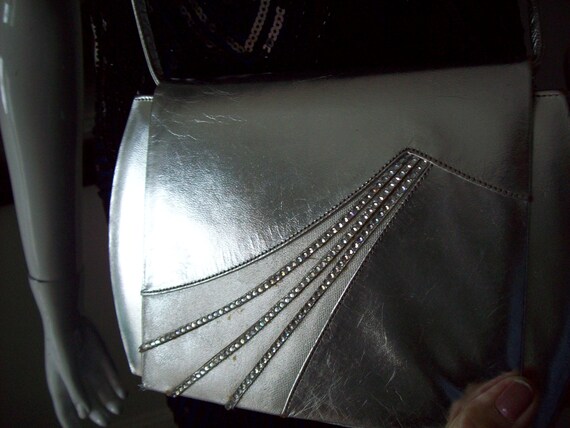 Stuart Weitzman Evening Crossbody Bag Silver Rhin… - image 7