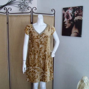 Grunge Boho Gold Dress Champagne Velvet Bohemian Dress Embellished Vineyard Dress Rhinestone and Beaded Trim Groovy Dress Party Dress Sz 6