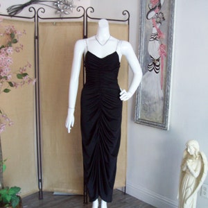 Sexy Black Dress Rhinestone Straps Open Back Ruched Layered Front Clubbing NY Eve Party Designer Gown Sz 7-8