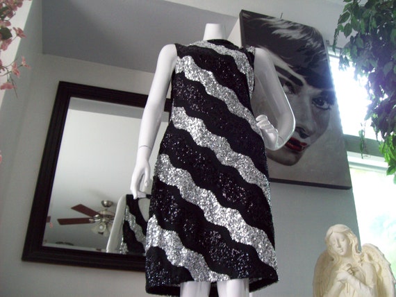Cache Dress Black Silver Diagonal Stripe Dress Se… - image 5