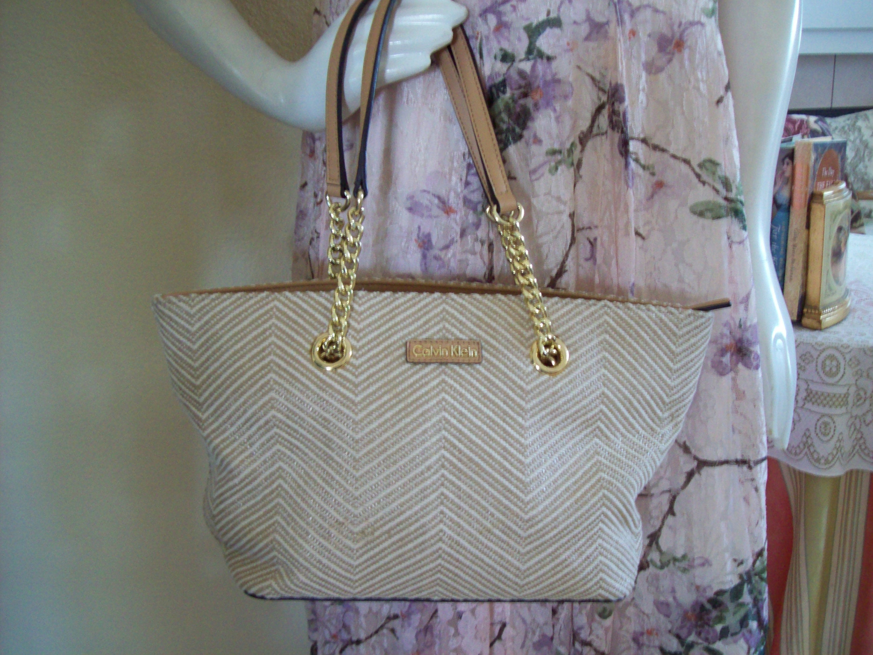 beige calvin klein purse