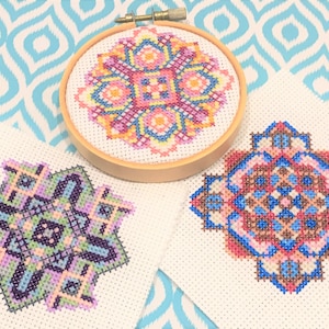 3-Pack Mini Mandala Inspired Symmetrical Cross Stitch Patterns