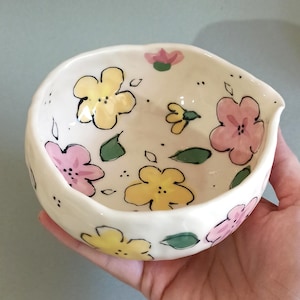Hand Painted Floral Ceramic Matcha Bowl: Japanese Tea Ceremony Chawan