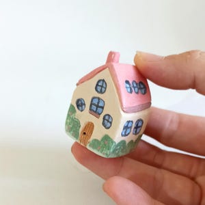Hand-Painted Miniature Ceramic House: Tiny Whimsical Decor