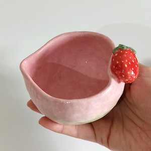 Handmade Ceramic Matcha Bowl: 3D Strawberry Tea Bowl, Japanese Chawan