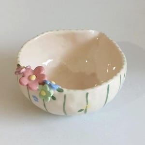 Handmade Floral Ceramic Matcha Bowl: Hand sculpted and painted 3D Flower Chawan