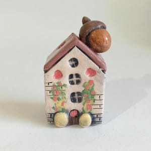 Handmade Ceramic Autumn Cottage: Miniature Acorn Roof House