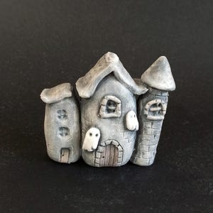 Handmade Haunted House Ceramic Sculpture: Spooky Halloween Figurine